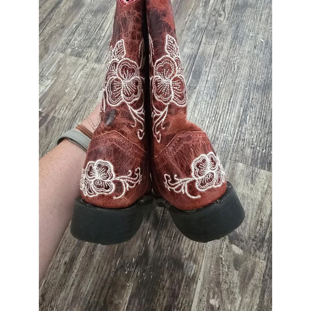 Shyanne Girls' Little Lasy Western Boots with a broad square toe and red floral
